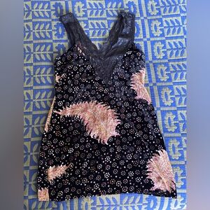 Nasty Gal Black Velvet Lace-Trim Paisley dress